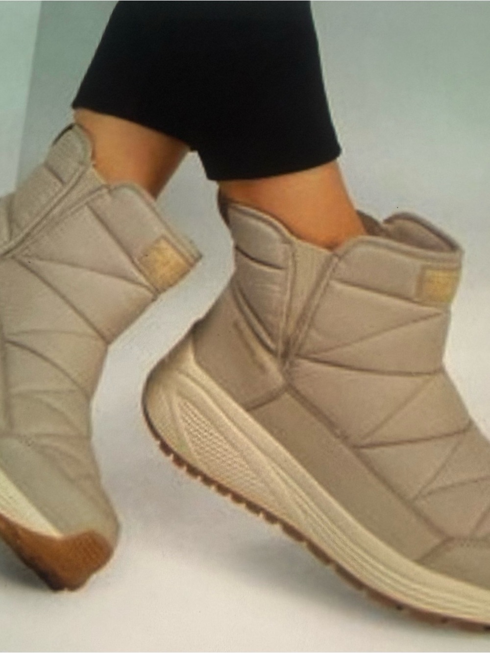 Skechers Quilted Ankle Snow Boots in Taupe with Gold Trim - Picture 7 of 7